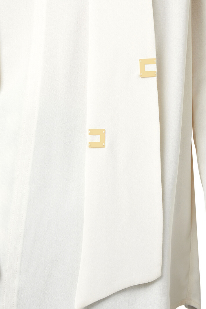ELISABETTA FRANCHI Elisabetta Franchi blouse met sjaal en gouden details Burro / Creamy Wit