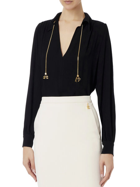 ELISABETTA FRANCHI Elisabetta Franchi blouse met ketting en bedeltjes Zwart