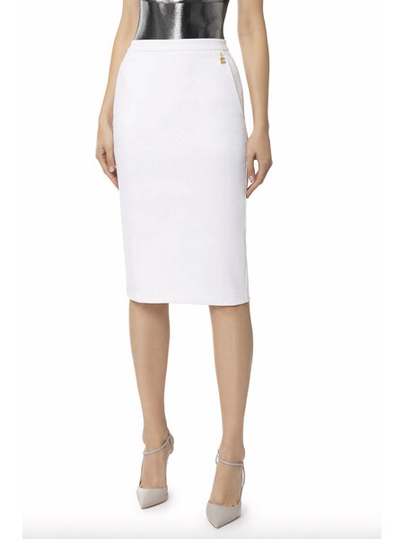 ELISABETTA FRANCHI Elisabetta Franchi pencil skirt with pockets and logo charm White