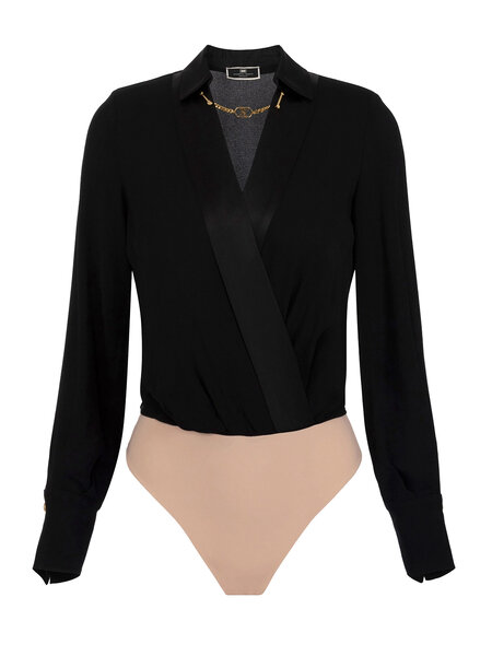 ELISABETTA FRANCHI Elisabetta Franchi body blouse met satijnen kraag Zwart