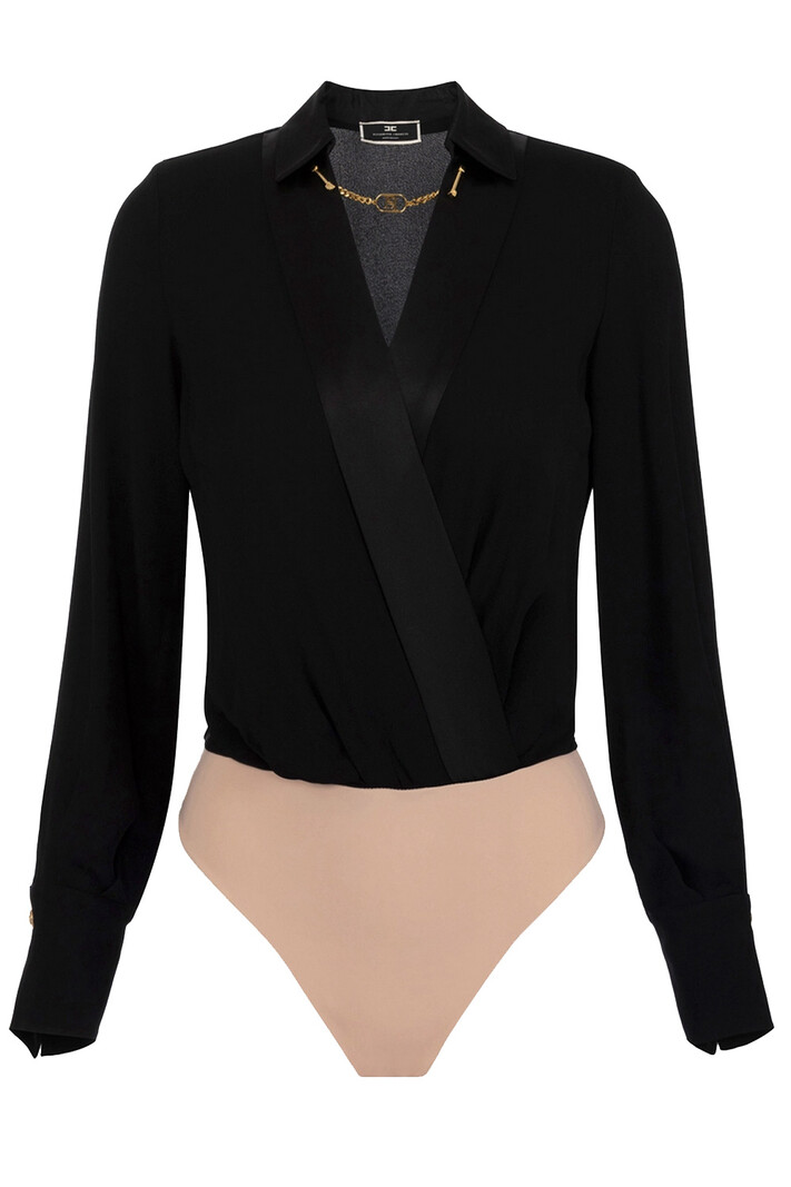 ELISABETTA FRANCHI Elisabetta Franchi body blouse met satijnen kraag Zwart