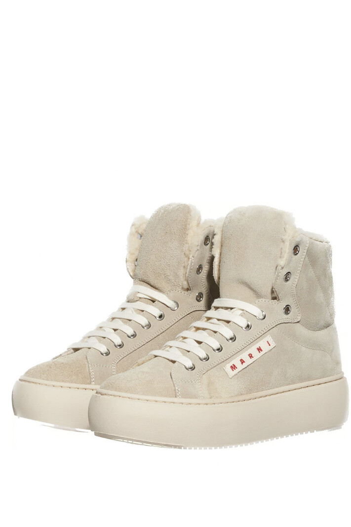 MARNI Marni high sneaker with logo padded inside  Beige