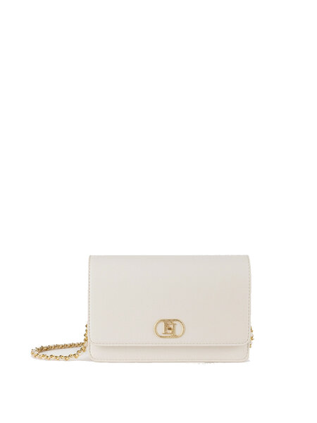 ELISABETTA FRANCHI Elisabetta Franchi schouder tas met goud logo en ketting met leer gevlochten Burro / room Wit