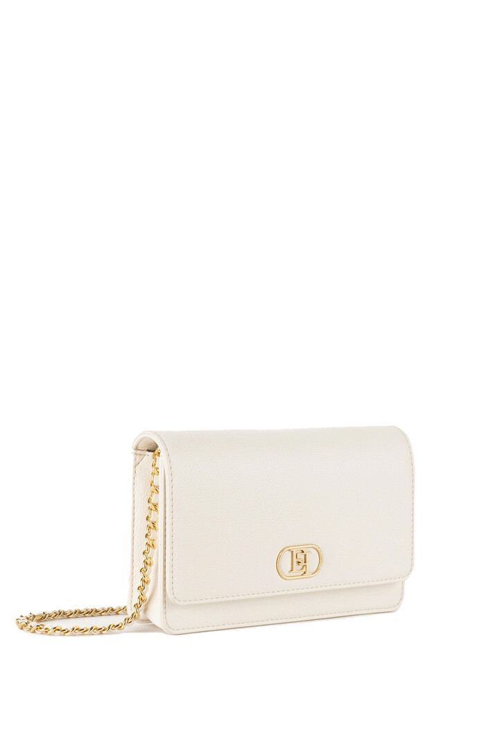 ELISABETTA FRANCHI Elisabetta Franchi shoulder bag with gold logo and chain with leather braided Burro / cream White