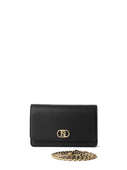 ELISABETTA FRANCHI Elisabetta Franchi schouder tas met goud logo en ketting met leer gevlochten Zwart