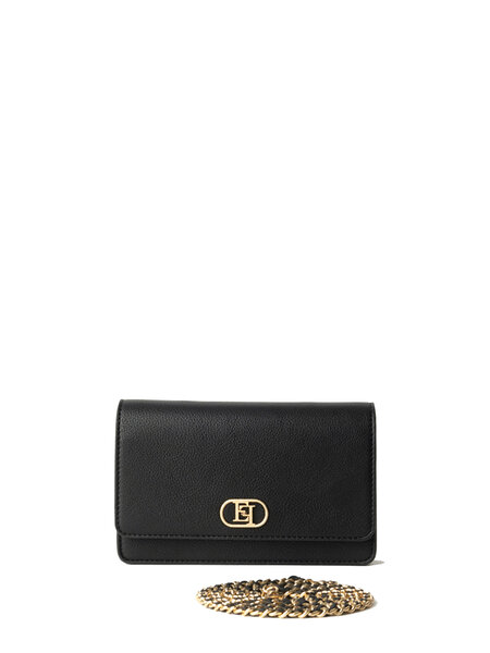 ELISABETTA FRANCHI Elisabetta Franchi schouder tas met goud logo en ketting met leer gevlochten Zwart