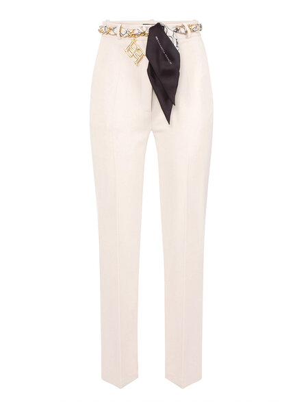 ELISABETTA FRANCHI Elisabetta Franchi broek / pantalon  met rechte pijpen en foulard Burro / Room Wit