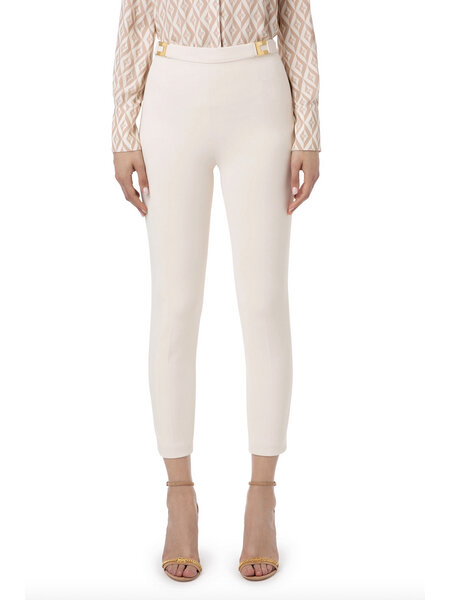 ELISABETTA FRANCHI Elisabetta Franchi pantalon met gouden logo details in taille Burro / Room Wit