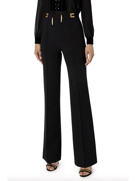 ELISABETTA FRANCHI Elisabetta Franchi flaired pants with logo at waist Black