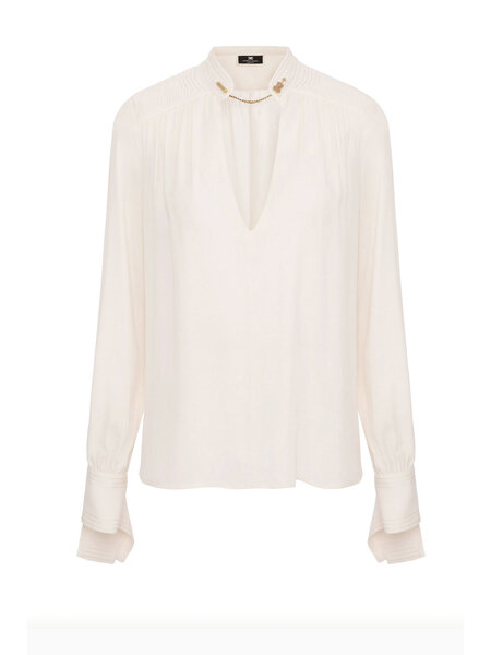 ELISABETTA FRANCHI Elisabetta Franchi blouse with gold chain at neck Burro / cream White