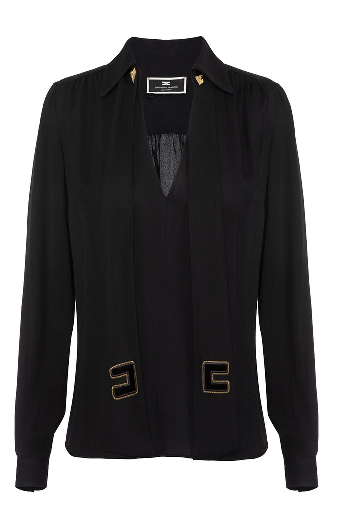 ELISABETTA FRANCHI Elisabetta Franchi blouse met strik en gouden logo Zwart