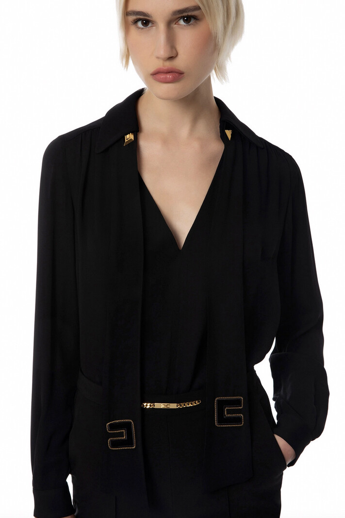 ELISABETTA FRANCHI Elisabetta Franchi blouse met strik en gouden logo Zwart