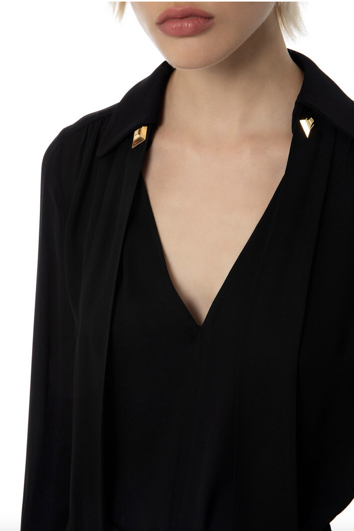ELISABETTA FRANCHI Elisabetta Franchi blouse met strik en gouden logo Zwart