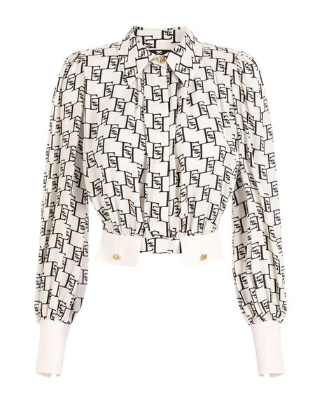 ELISABETTA FRANCHI Elisabetta Franchi cropped blouse met logo print en gouden knopen Burro / Room Wit