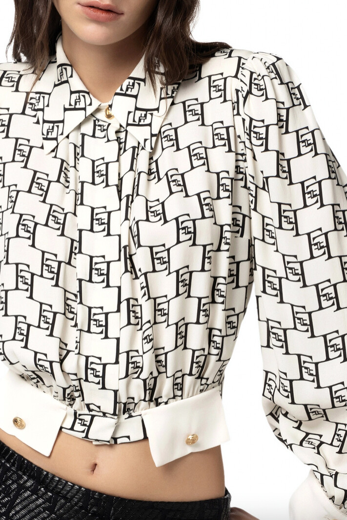 ELISABETTA FRANCHI Elisabetta Franchi cropped blouse with logo print and gold buttons Burro / Room White