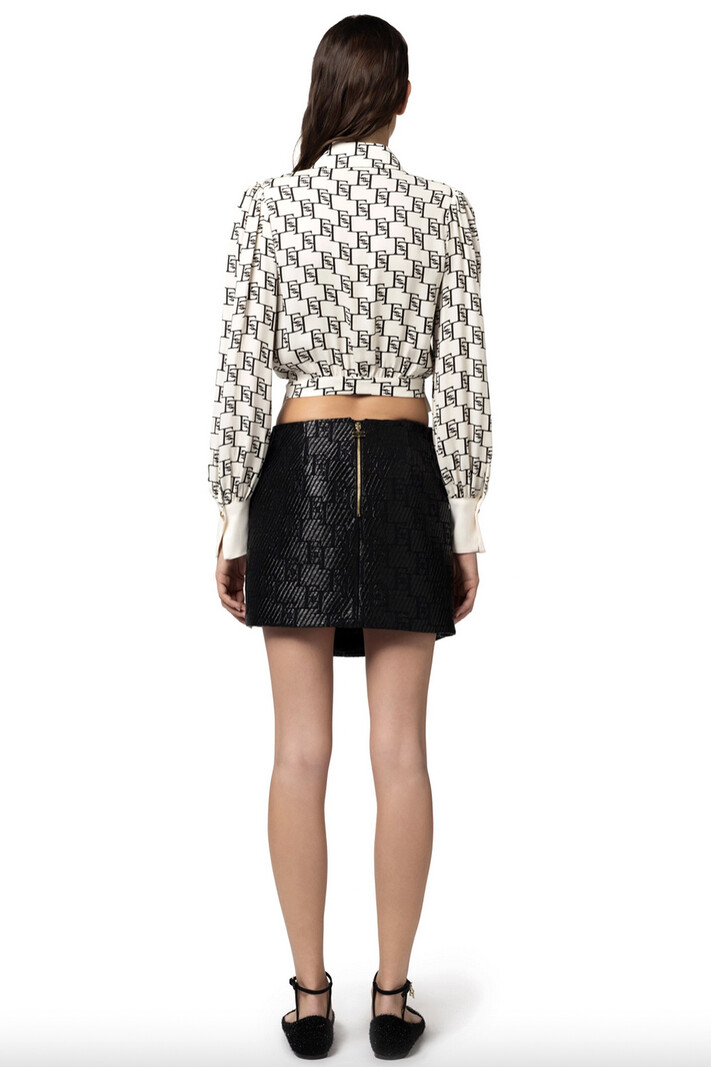 ELISABETTA FRANCHI Elisabetta Franchi cropped blouse with logo print and gold buttons Burro / Room White