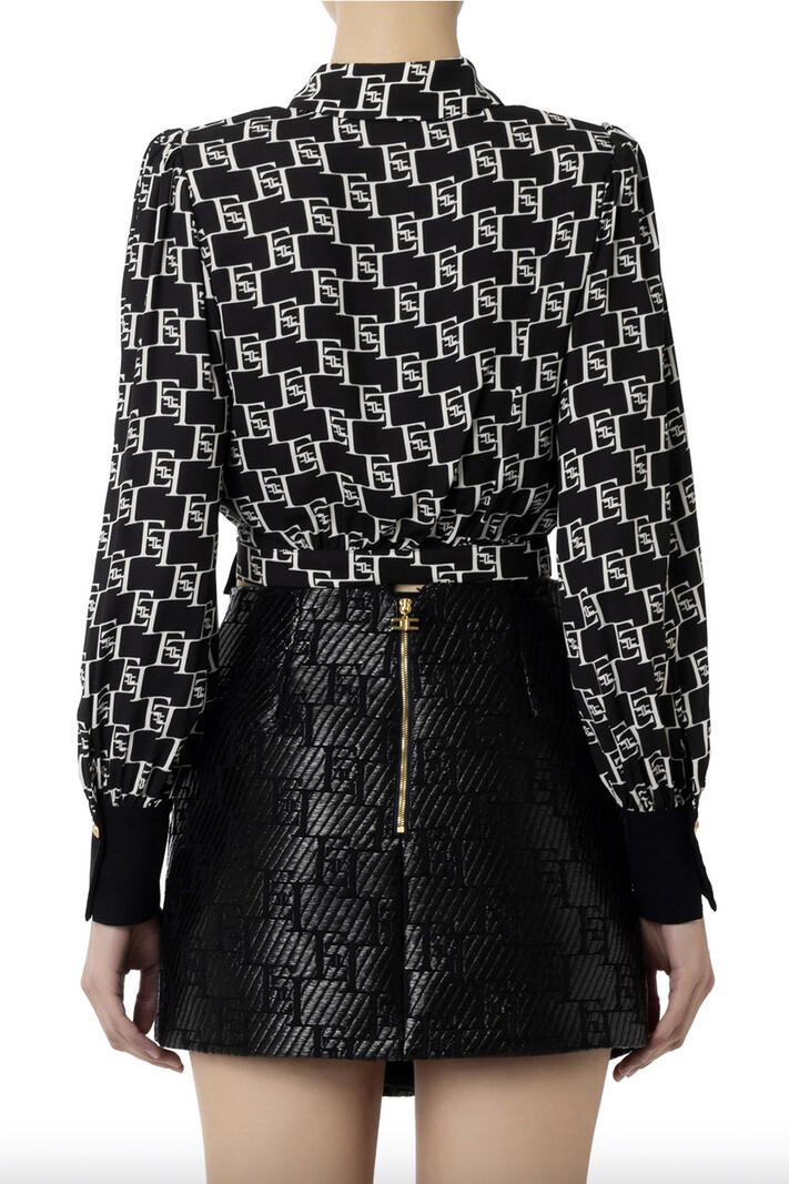 ELISABETTA FRANCHI Elisabetta Franchi cropped blouse with logo print and gold buttons Nero / Black