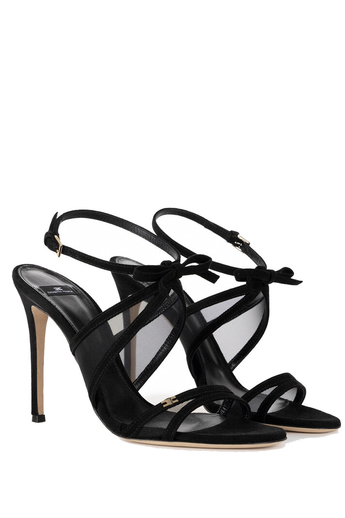 ELISABETTA FRANCHI Elisabetta Franchi suede sandal 10 cm with bow Black