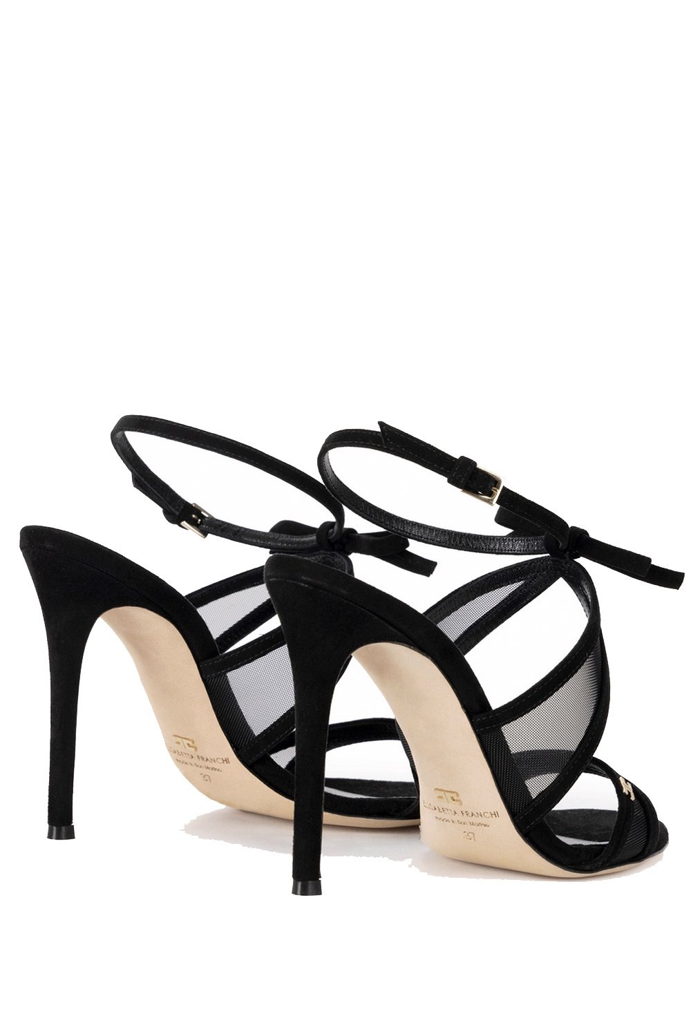 ELISABETTA FRANCHI Elisabetta Franchi suede sandaal 10 cm met strik Zwart