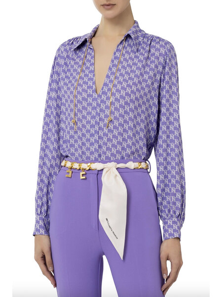 ELISABETTA FRANCHI Elisabetta Franchi blouse met logo en ketting Iris / Paars  ( valt wat ruim )