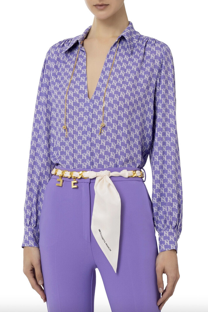 ELISABETTA FRANCHI Elisabetta Franchi blouse met logo en ketting Iris / Paars  ( valt wat ruim )