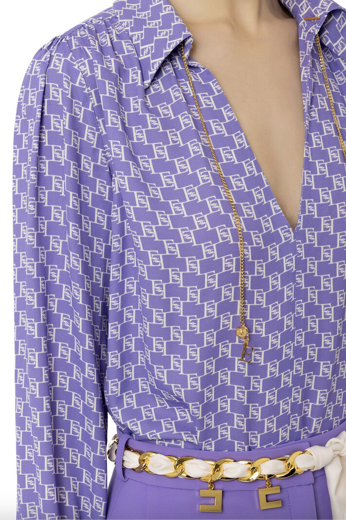 ELISABETTA FRANCHI Elisabetta Franchi blouse met logo en ketting Iris / Paars  ( valt wat ruim )