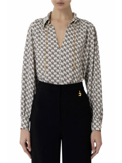 ELISABETTA FRANCHI Elisabetta Franchi blouse met logo en ketting Burro / room Wit  ( valt wat ruim )