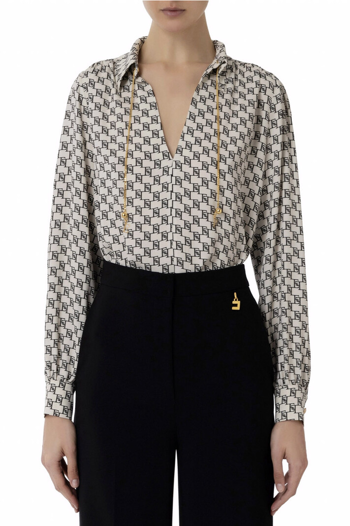 ELISABETTA FRANCHI Elisabetta Franchi blouse met logo en ketting Burro / room Wit  ( valt wat ruim )