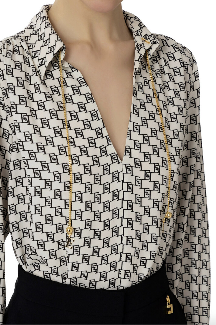 ELISABETTA FRANCHI Elisabetta Franchi blouse met logo en ketting Burro / room Wit  ( valt wat ruim )