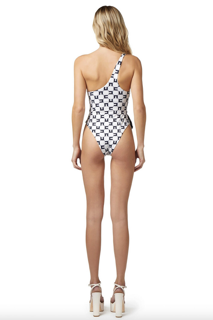 ELISABETTA FRANCHI Elisabetta franchi one shoulder swimsuit including chain belt with scarf and with black logo White