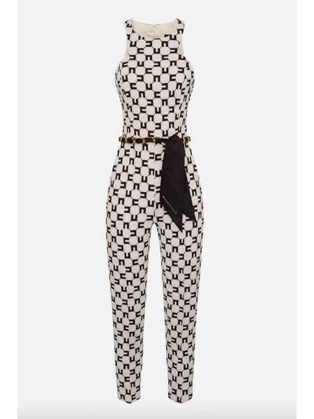 ELISABETTA FRANCHI Elisabetta Franchi jumpsuit in logo print inclusief ketting riem met sjaal Burro / Room Wit