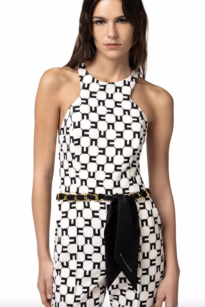 ELISABETTA FRANCHI Elisabetta Franchi jumpsuit in logo print including chain belt with scarf Burro / Room White