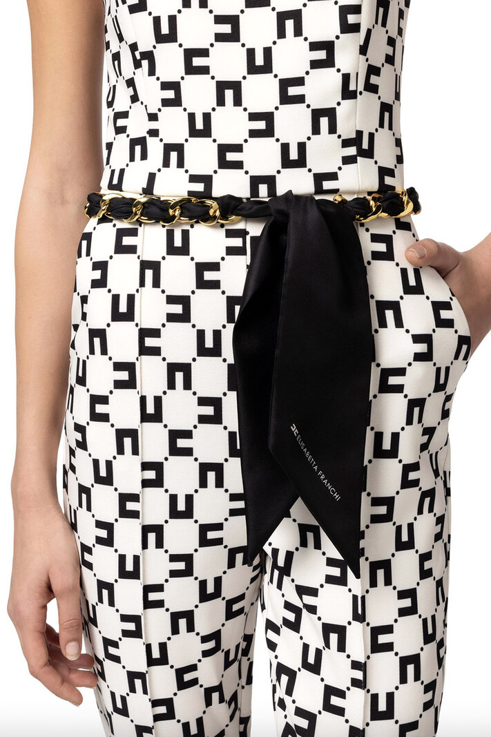 ELISABETTA FRANCHI Elisabetta Franchi jumpsuit in logo print inclusief ketting riem met sjaal Burro / Room Wit