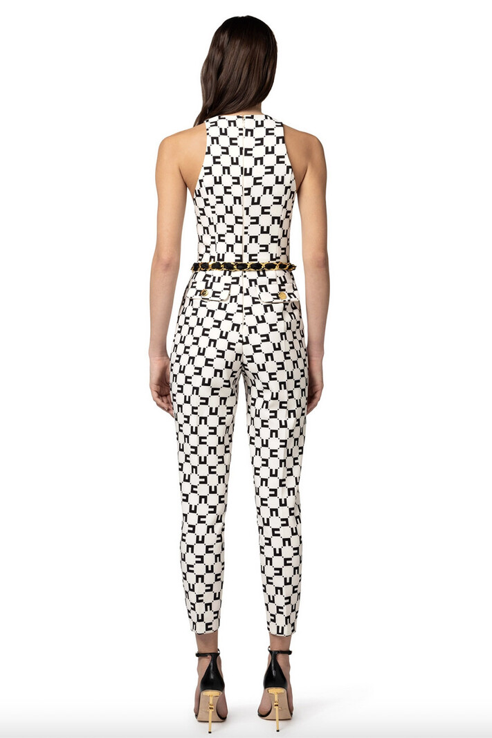 ELISABETTA FRANCHI Elisabetta Franchi jumpsuit in logo print inclusief ketting riem met sjaal Burro / Room Wit