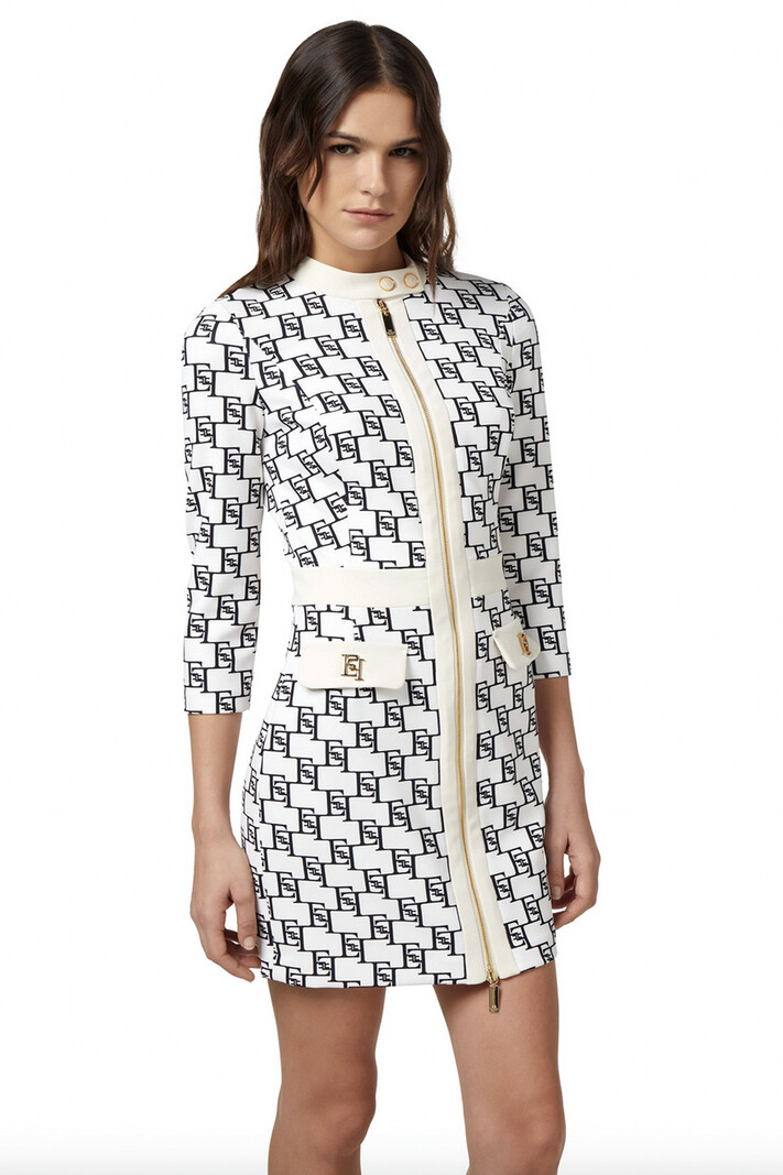 ELISABETTA FRANCHI Elisabetta Franchi dress with print and logo plate on pockets Burro Nero / Room White