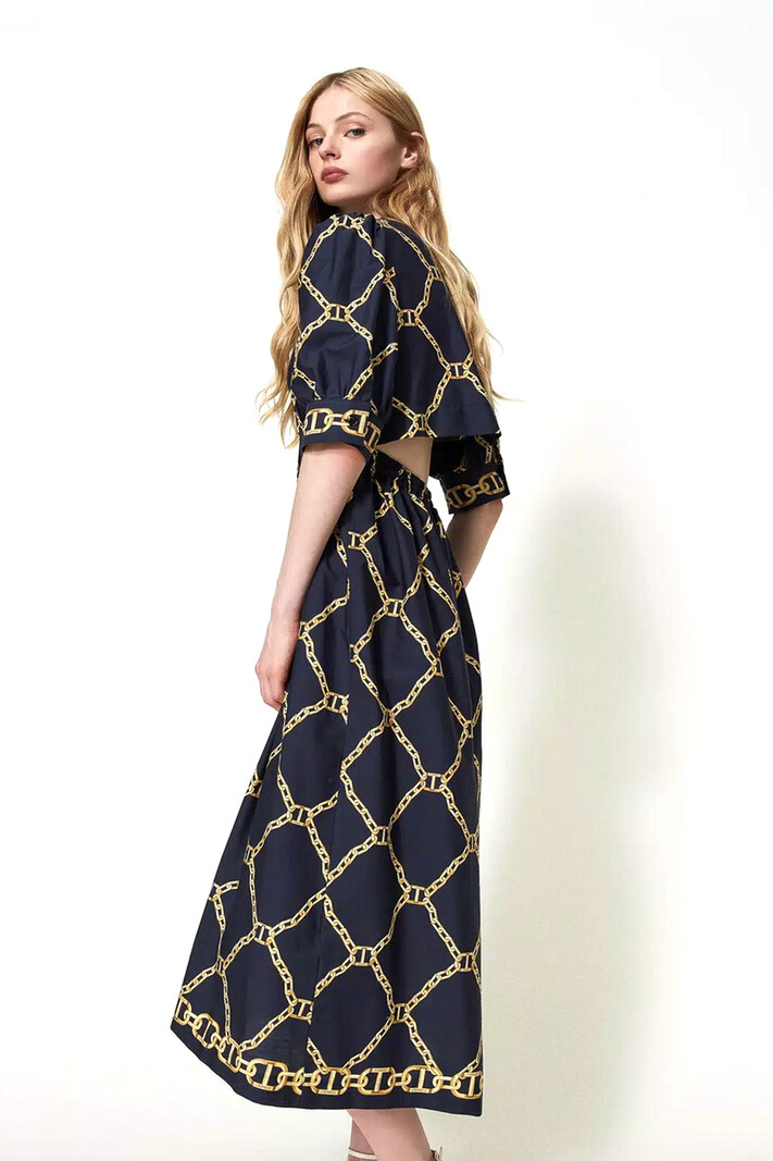 TWINSET Twinset long dress with chain print and opening back Blue