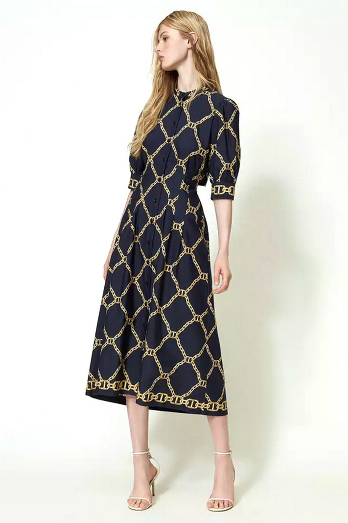 TWINSET Twinset lange jurk met ketting print en opening rug Blauw