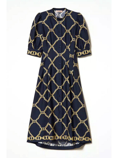 TWINSET Twinset long dress with chain print and opening back Blue