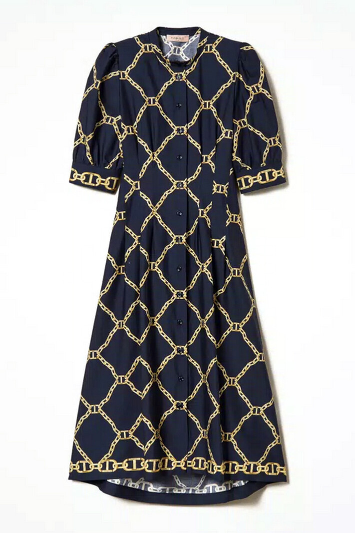 TWINSET Twinset long dress with chain print and opening back Blue