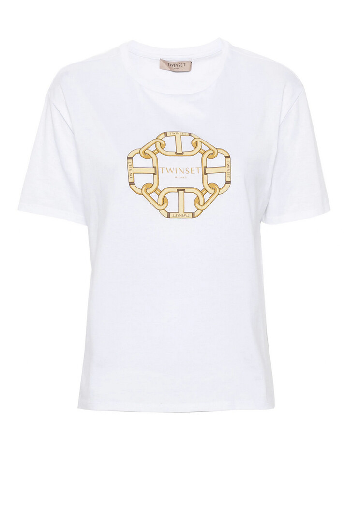 TWINSET Twinset tshirt met ketting logo / chain print in goud Wit