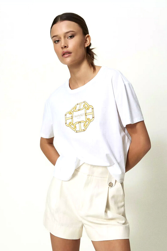 TWINSET Twinset tshirt met ketting logo / chain print in goud Wit