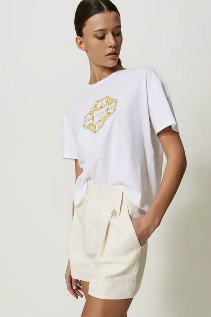 TWINSET Twinset tshirt with chain logo / chain print in gold White
