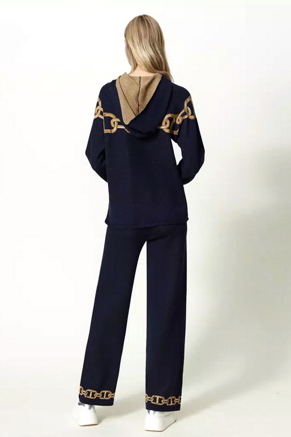 TWINSET Twinset knitted strechy pantalon met ketting print Blauw met licht glittertje