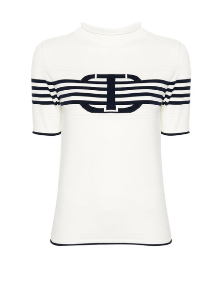 TWINSET Twinset top with logo and stripes in blue White