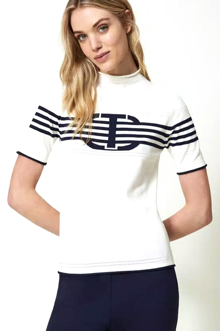TWINSET Twinset top with logo and stripes in blue White