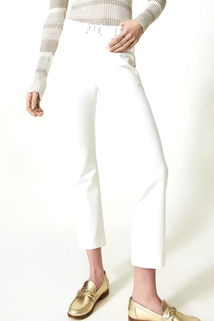 TWINSET Twinset Trousers strech with logo at waist cream White
