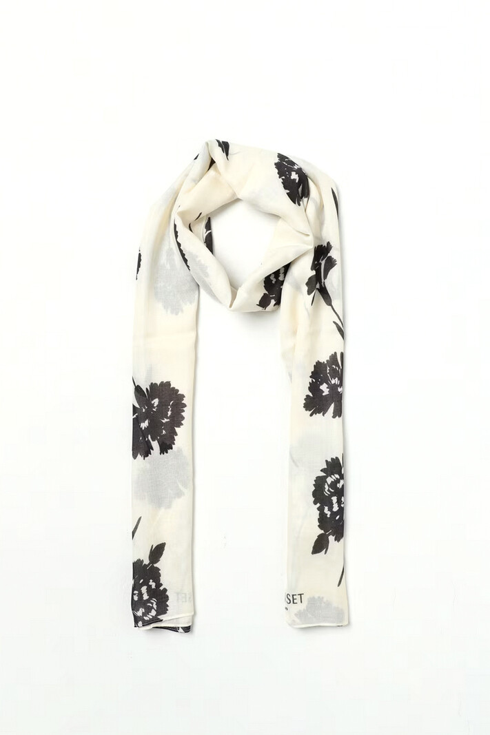 TWINSET Twinset sjaal in bloem print / floral print Zwart / Wit