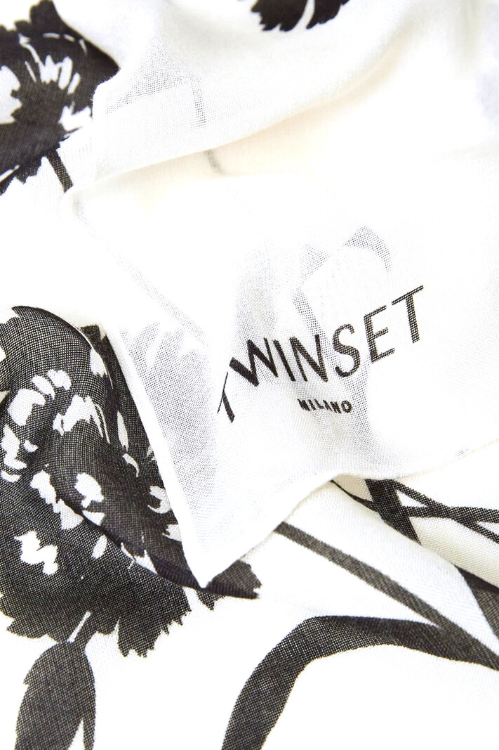TWINSET Twinset sjaal in bloem print / floral print Zwart / Wit