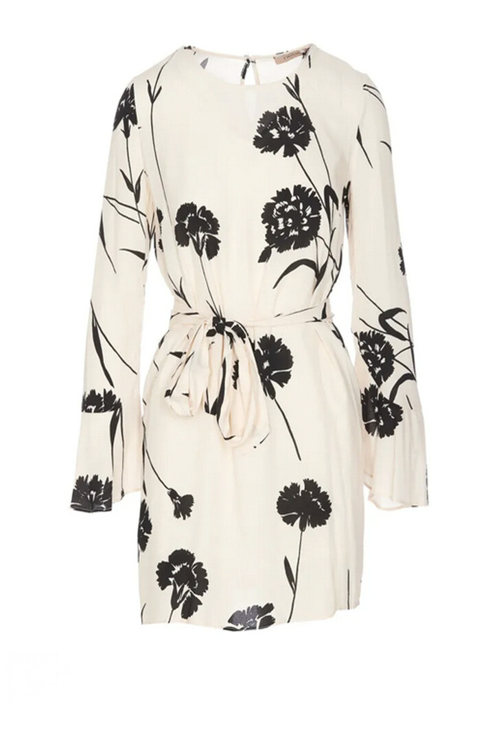 TWINSET Twinset dress with fabric belt in floral print cream White with Black