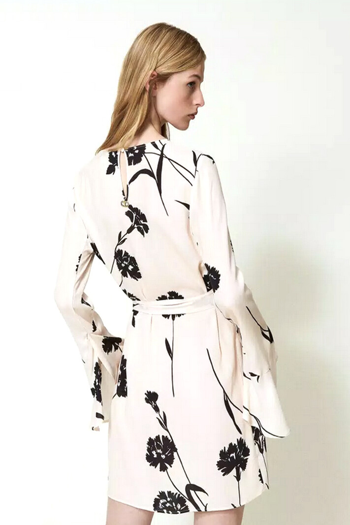 TWINSET Twinset jurk met stoffen riem in floral print room Wit met Zwart